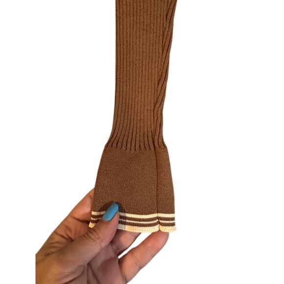 Free Market Brown Ribbed Button Henley Collared Clouse Women Sz M - Picture 5 of 8